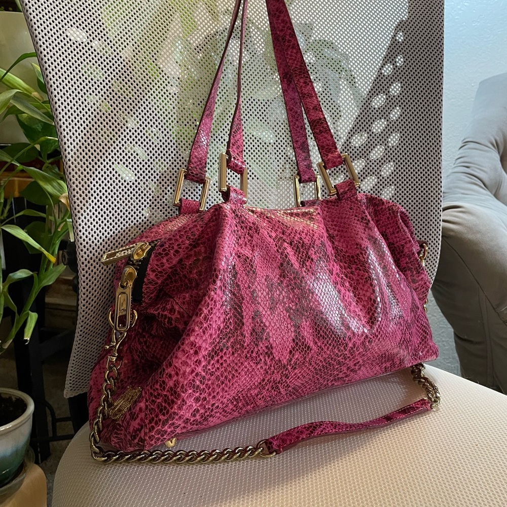Juicy Couture leather Sylvia satchel with handles & strap pink goatskin